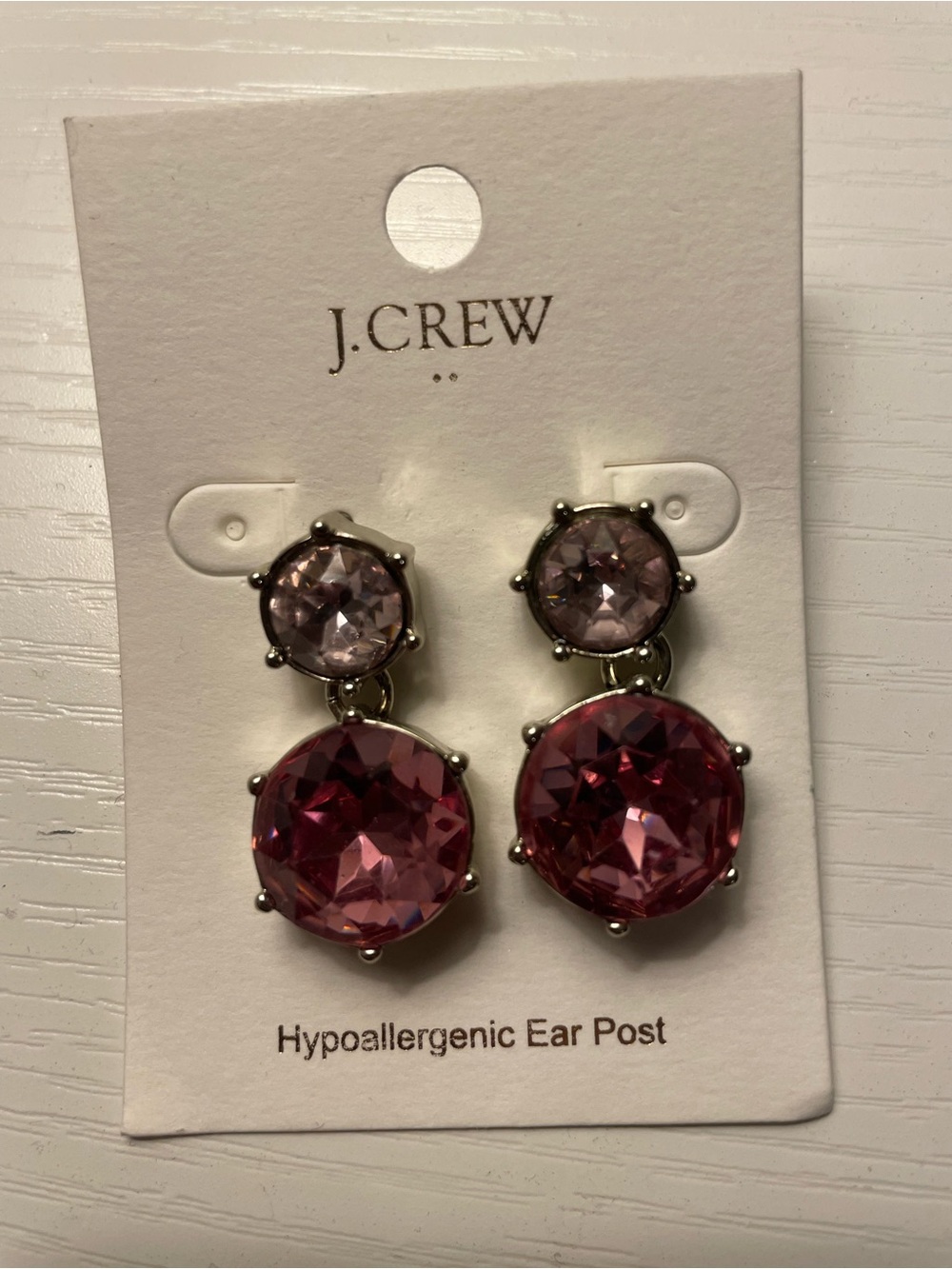 J. Crew Pink Crystal Double Drop Earrings